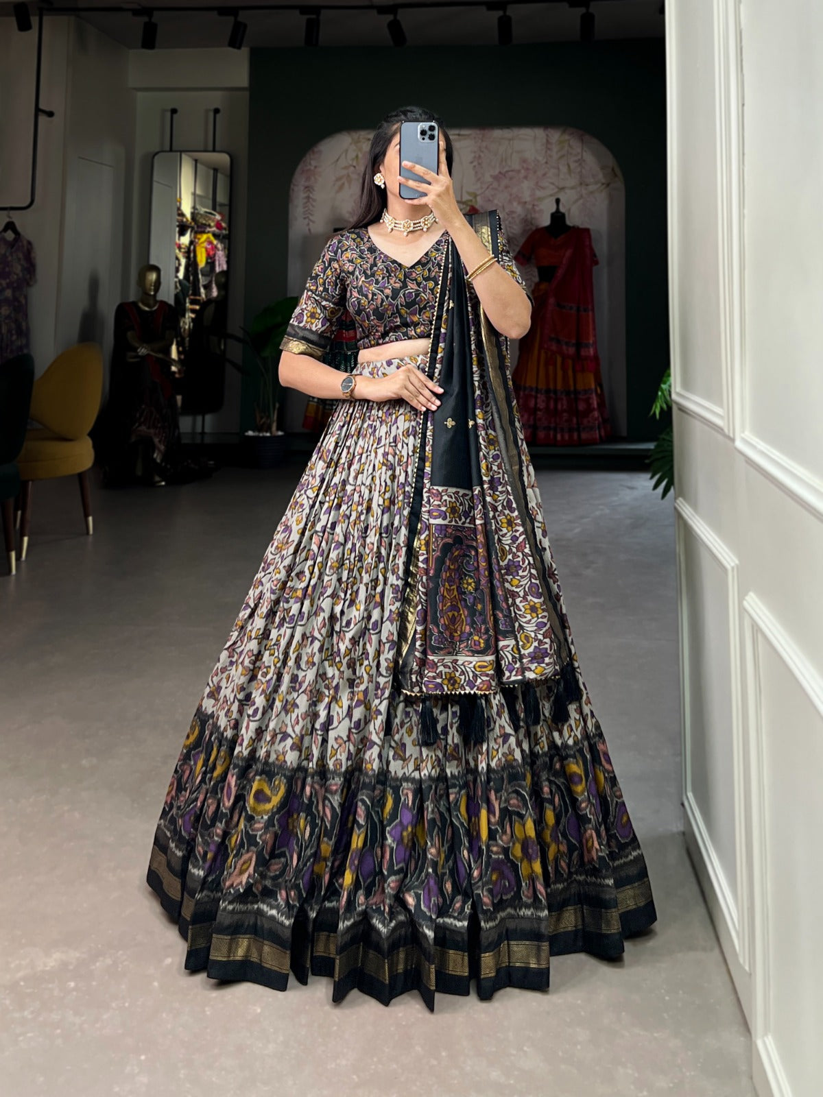 Navaratri Floral Print With Foil Print Lehenga Choli