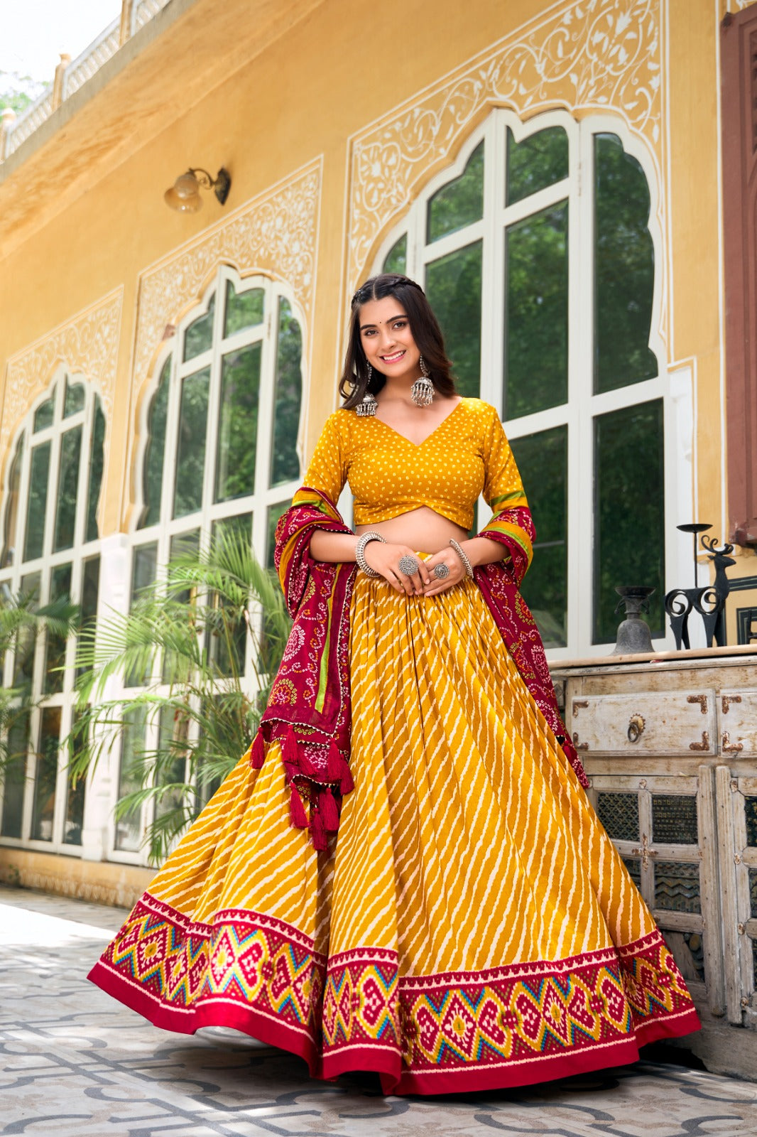 Navaratri Leheriya With Patola Print Border Lehenga Choli