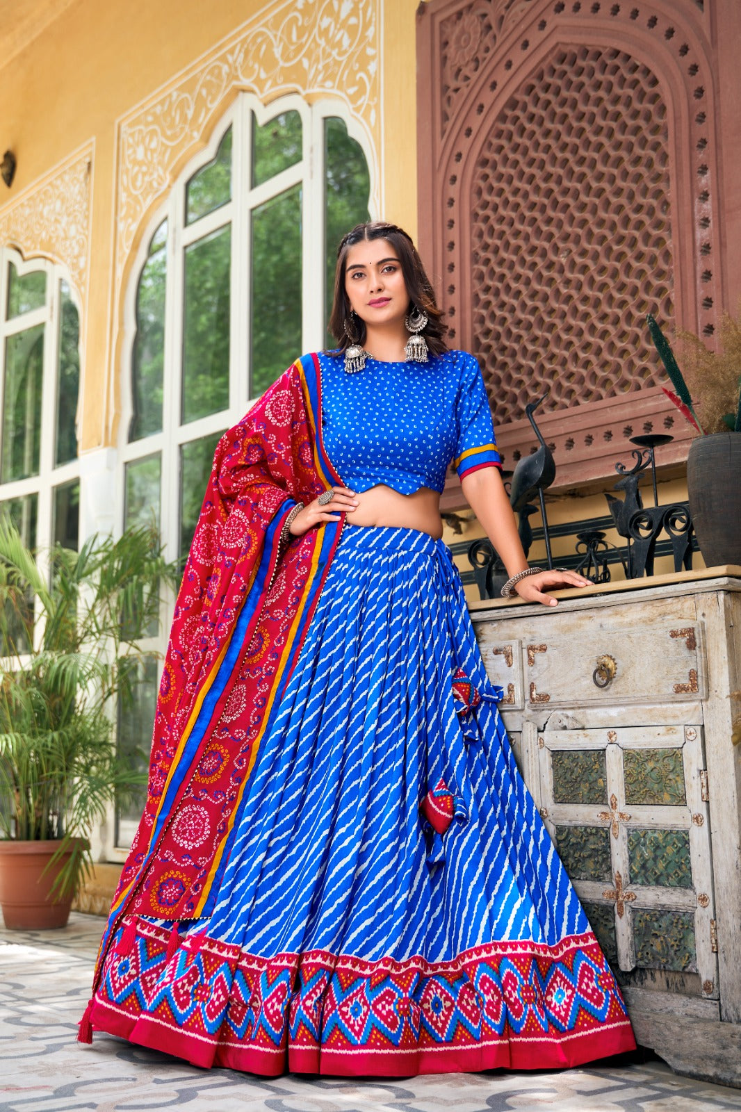 Navaratri Leheriya With Patola Print Border Lehenga Choli