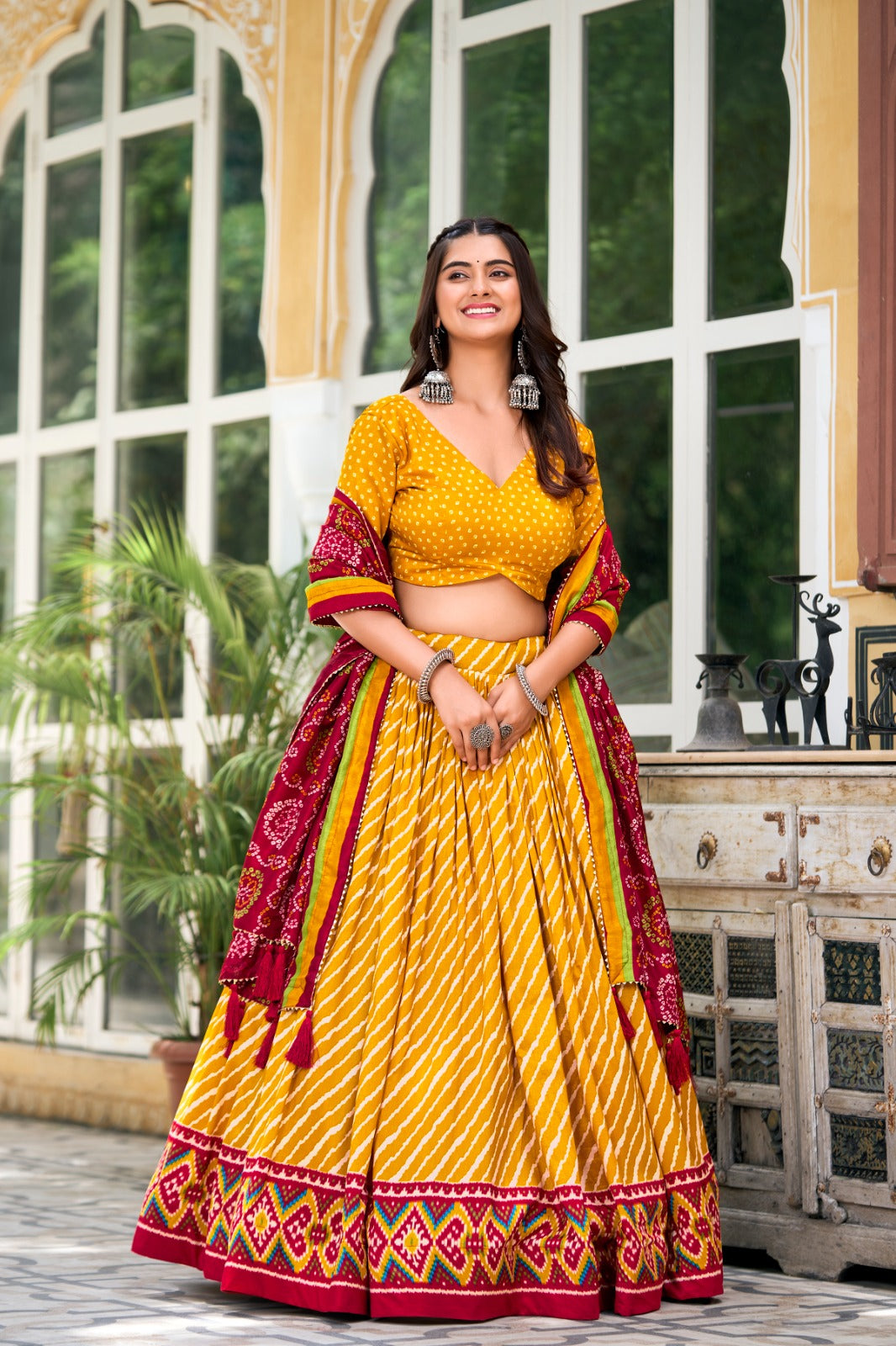 Navaratri Leheriya With Patola Print Border Lehenga Choli