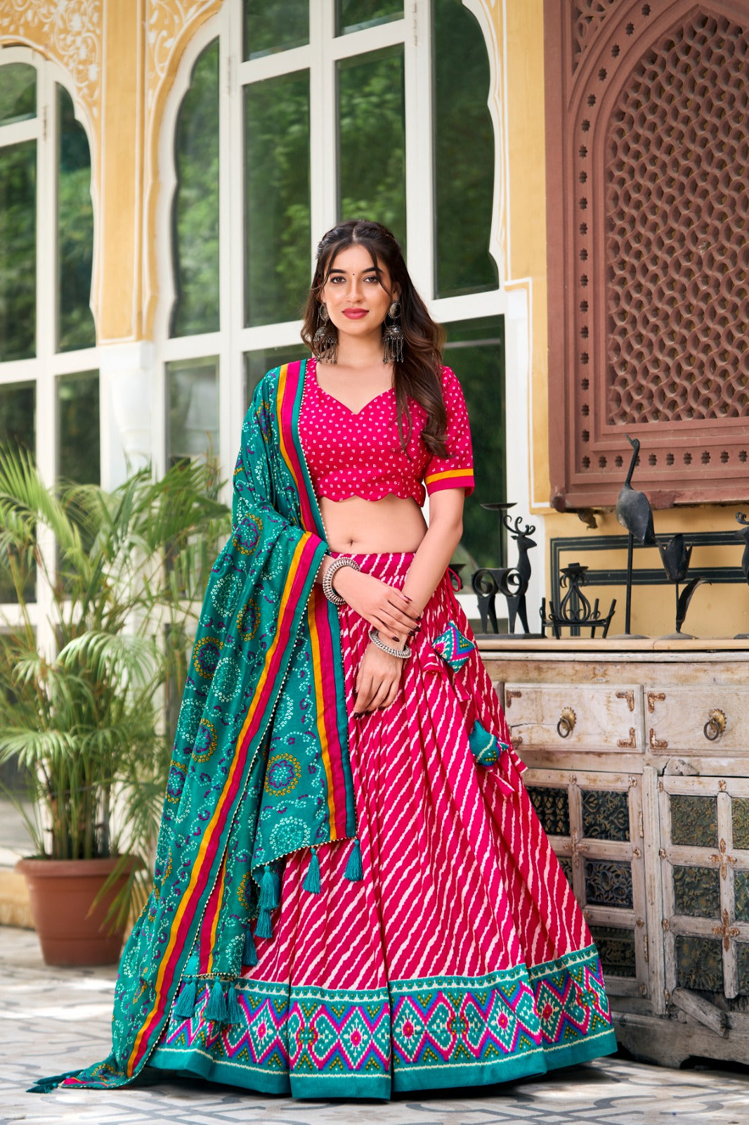 Navaratri Leheriya With Patola Print Border Lehenga Choli