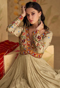 Beige Chinon Silk Anarkali Suit with Front and Back Embroidery