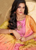 Yellow and Pink Chinon Silk Anarkali Suit with Embroidery