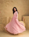 Pink Chinon Silk Anarkali Suit with Embroidered Details