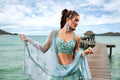 Turquoise Net Sequins and Zarkan Embroidery Lehenga choli & Dupatta