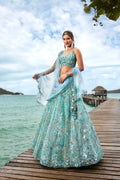 Turquoise Net Sequins and Zarkan Embroidery Lehenga choli & Dupatta