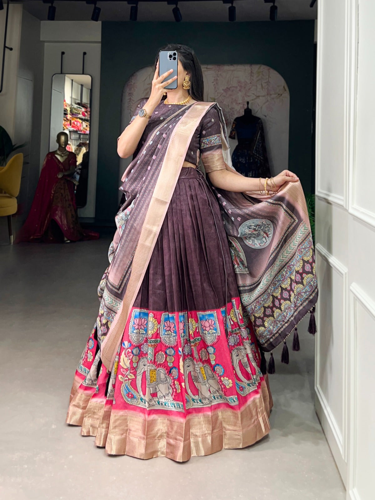 Navaratri Kalamkari Print Lehenga Choli