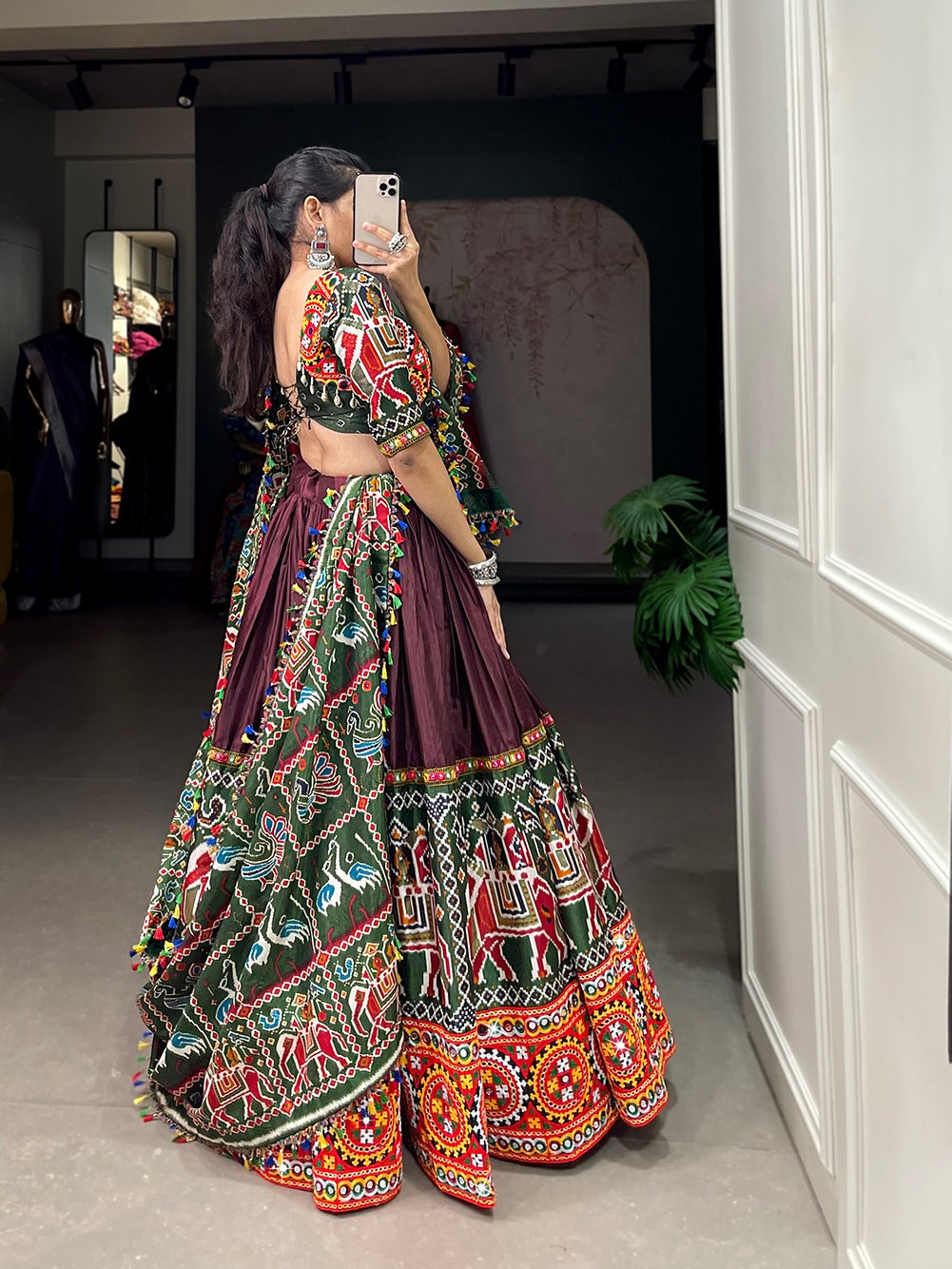 Navaratri Dola Silk With Patola Print Gamthi Work Lehenga Choli