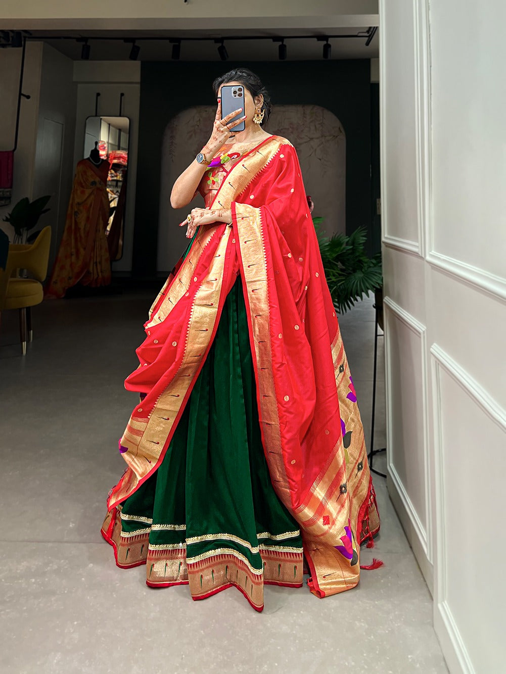 Navaratri Plain with Paithani Lace Border Lehenga Choli