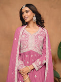 Pink Faux Georgette Embroidered Sharara Suit with Santoon Inner