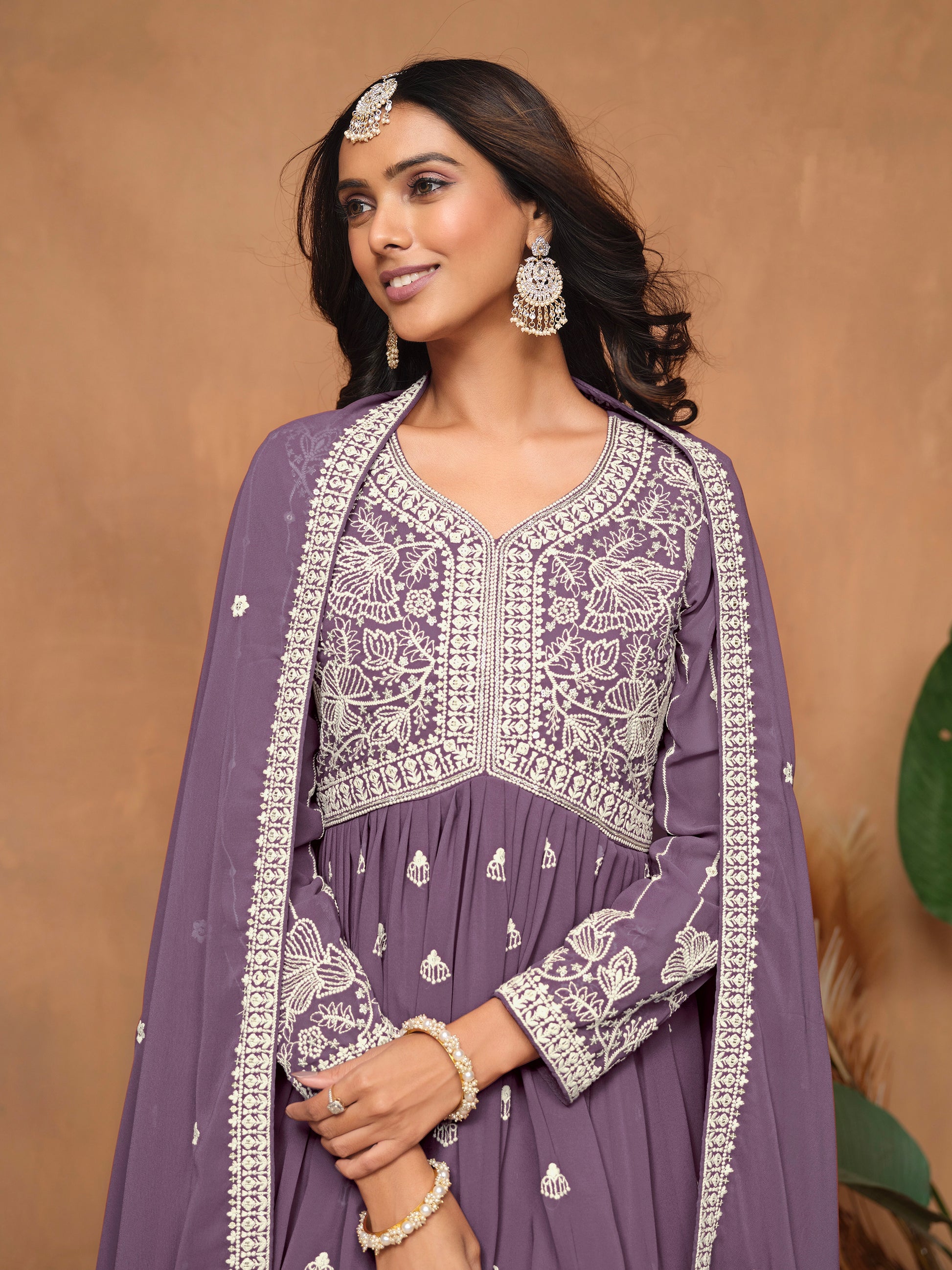 Purple Faux Georgette Embroidered Sharara Suit with Santoon Inner