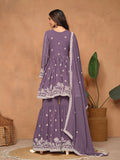 Purple Faux Georgette Embroidered Sharara Suit with Santoon Inner