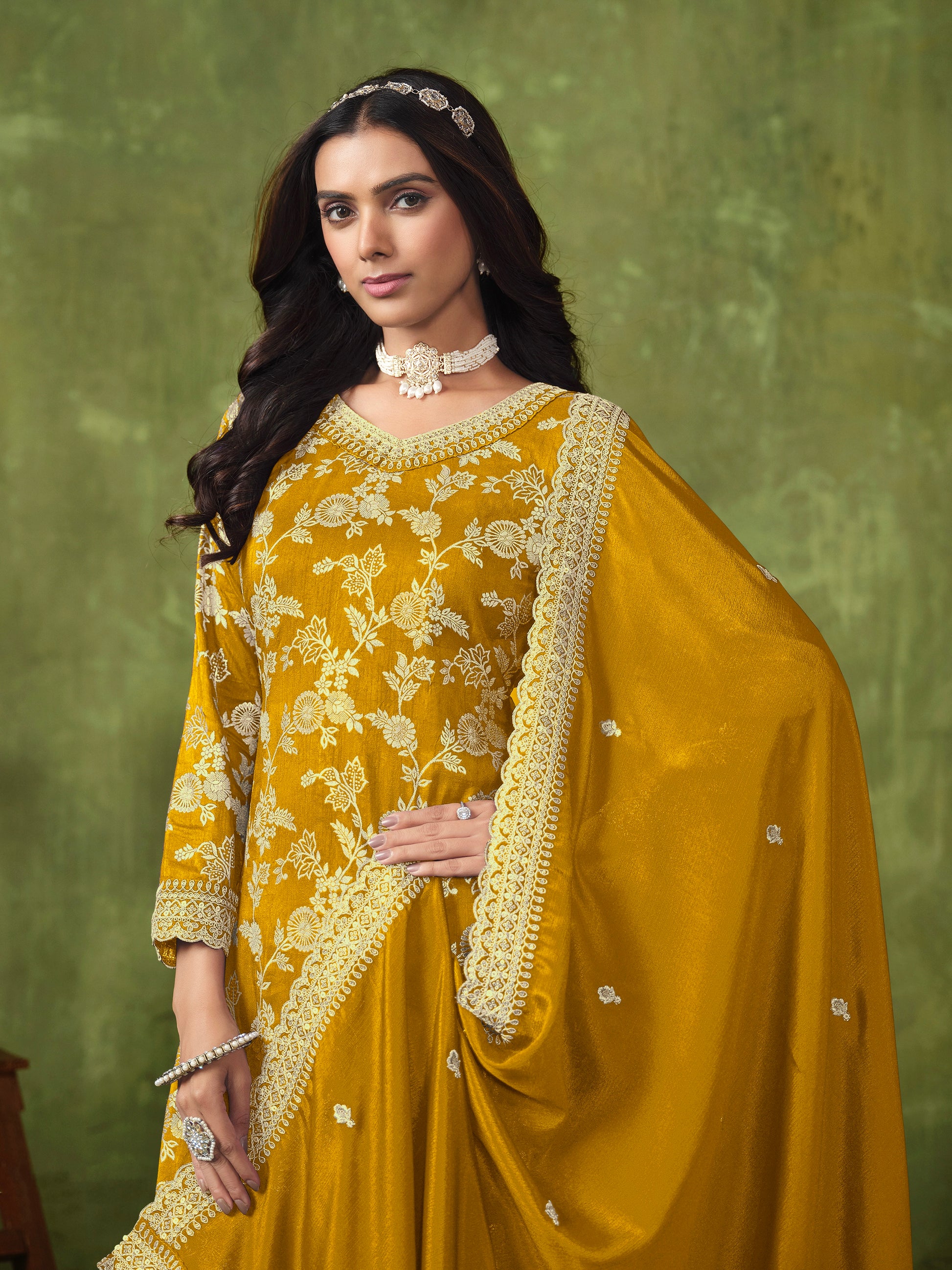 Yellow Sharara Suit with Dola Silk Jacquard and Chinon Dupatta