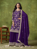 Royal Purple Sharara Suit with Dola Silk Jacquard and Chinon Dupatta