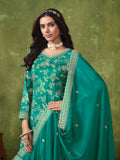 Green Sharara Suit with Dola Silk Jacquard and Chinon Dupatta