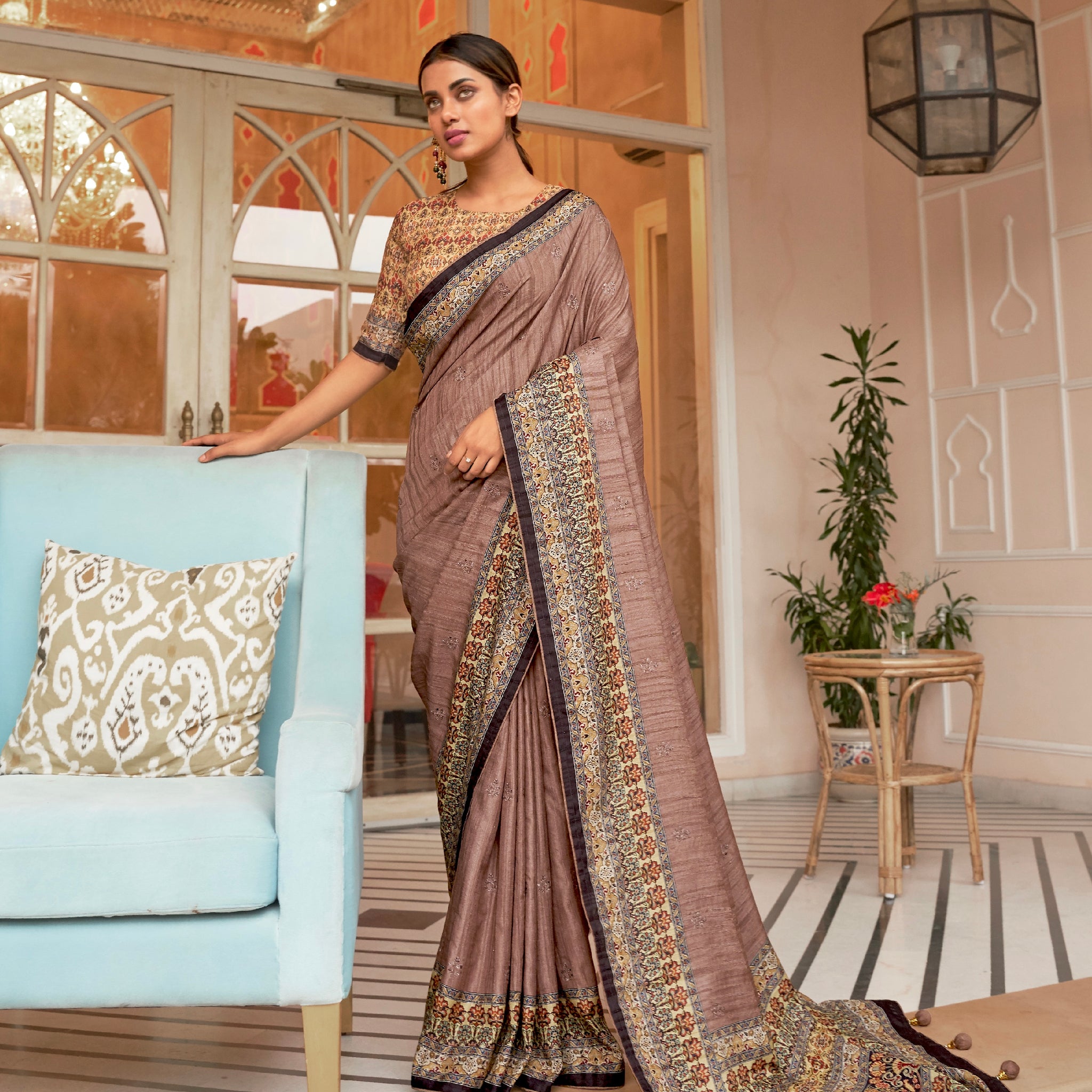 Mauve Soft Khadi Silk Saree with Digital Print and Foil Work