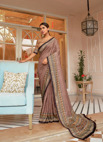 Mauve Soft Khadi Silk Saree with Digital Print and Foil Work