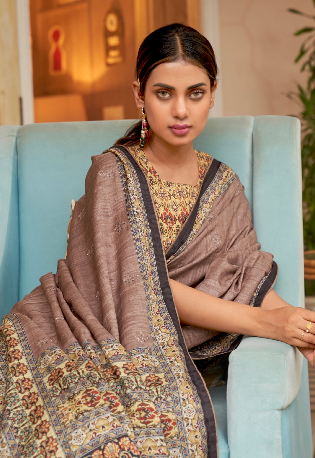 Mauve Soft Khadi Silk Saree with Digital Print and Foil Work