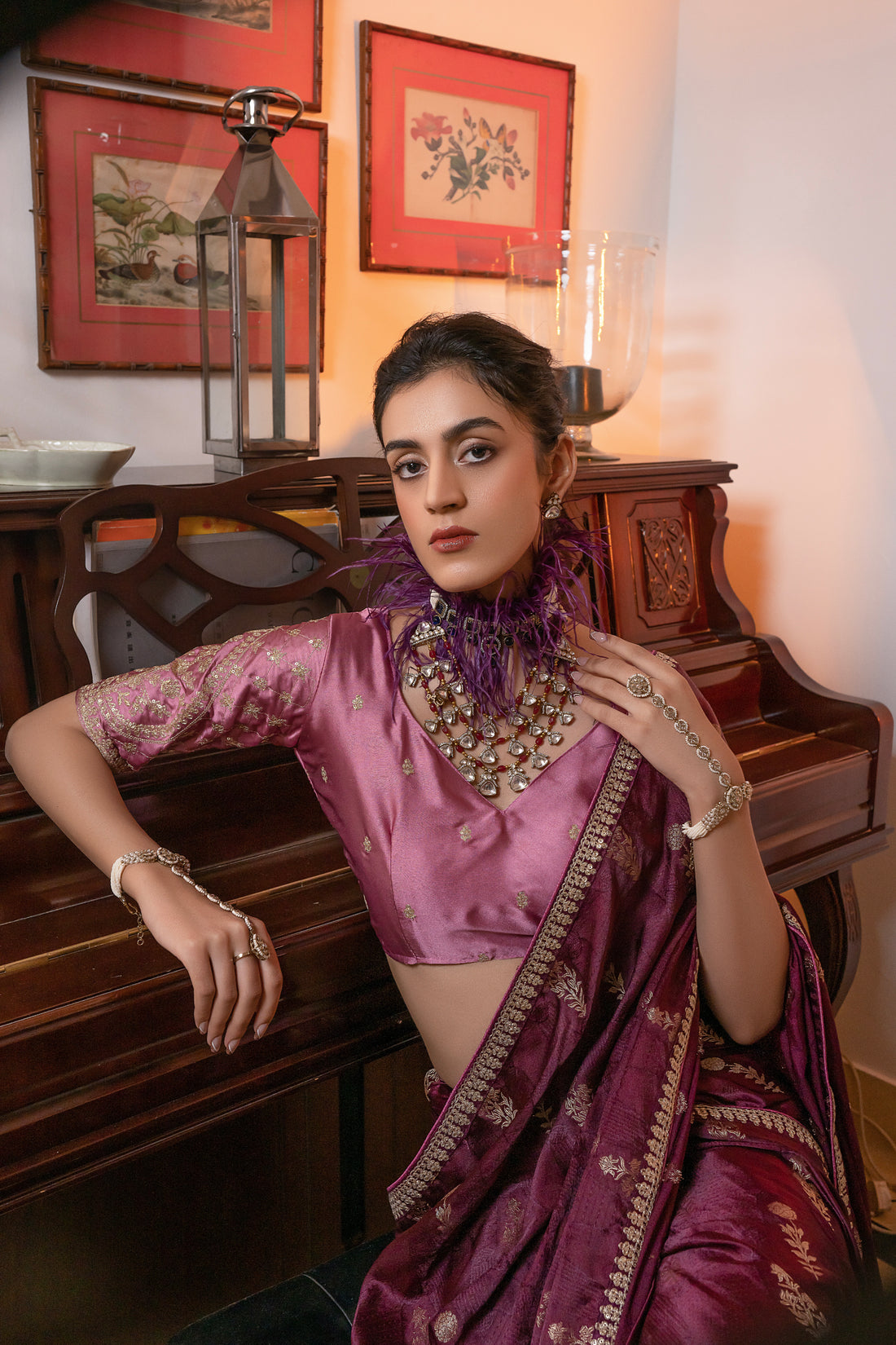 Maroon Viscose Satin Silk Saree with Zari Motifs and Sequin Embroidery