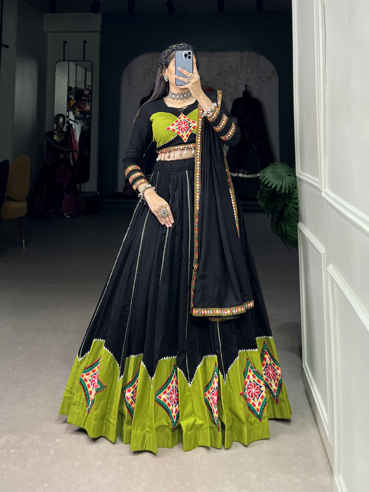 Navratri Trending Cotton Lehriya Lehenga Choli