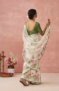 Cream Soft Brasso Organza Saree with Floral Print and Piping Work