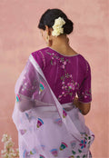 Lavender Soft Brasso Organza Saree with Floral Print and Piping Work