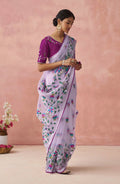 Lavender Soft Brasso Organza Saree with Floral Print and Piping Work