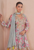 Light Blue Floral Chinon Print Anarkali Suit with Dupatta