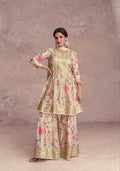 Cream Floral Chinon Print Anarkali Suit with Dupatta