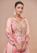 Pink Floral Chinon Print Anarkali Suit with Dupatta