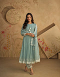 Sage Green Pure Silk Anarkali Suit with White Lace Detailing