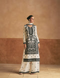 White Chinnon Silk Palazzo Suit with Black Embroidery