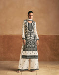 White Chinnon Silk Palazzo Suit with Black Embroidery