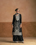 Black Chinnon Silk Palazzo Suit with White Embroidery