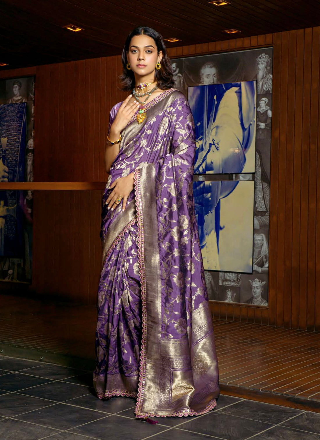 Lavender Viscose Weaving Saree with Satin Silk Blouse and Embroidery