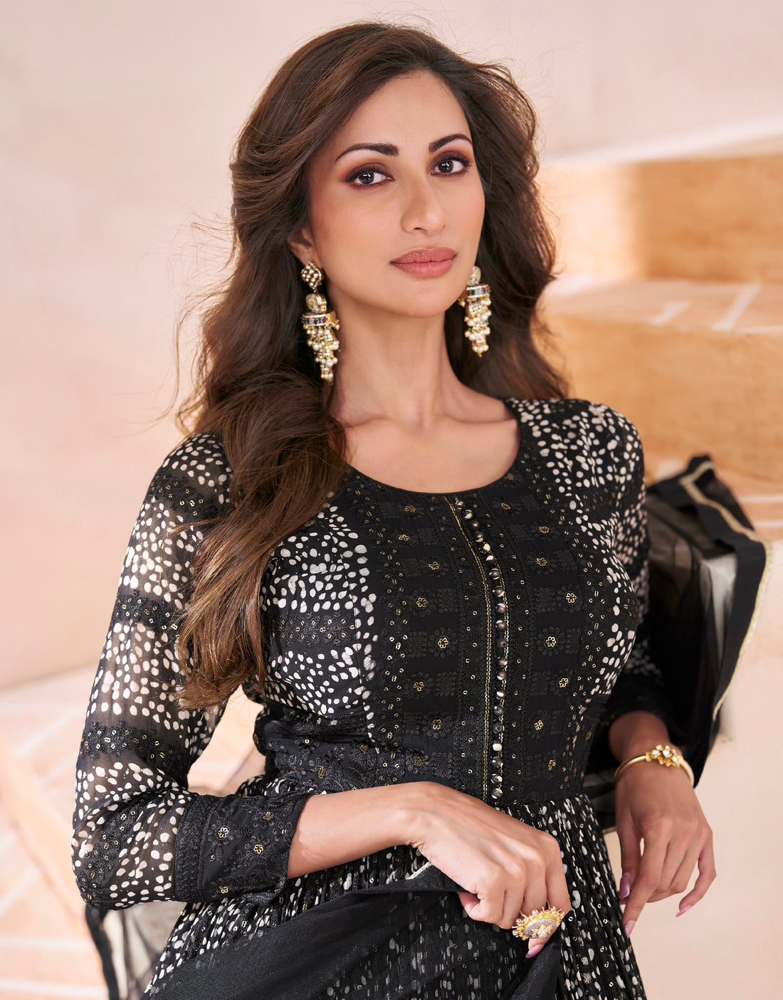 Black Georgette Anarkali Suit with Net Dupatta