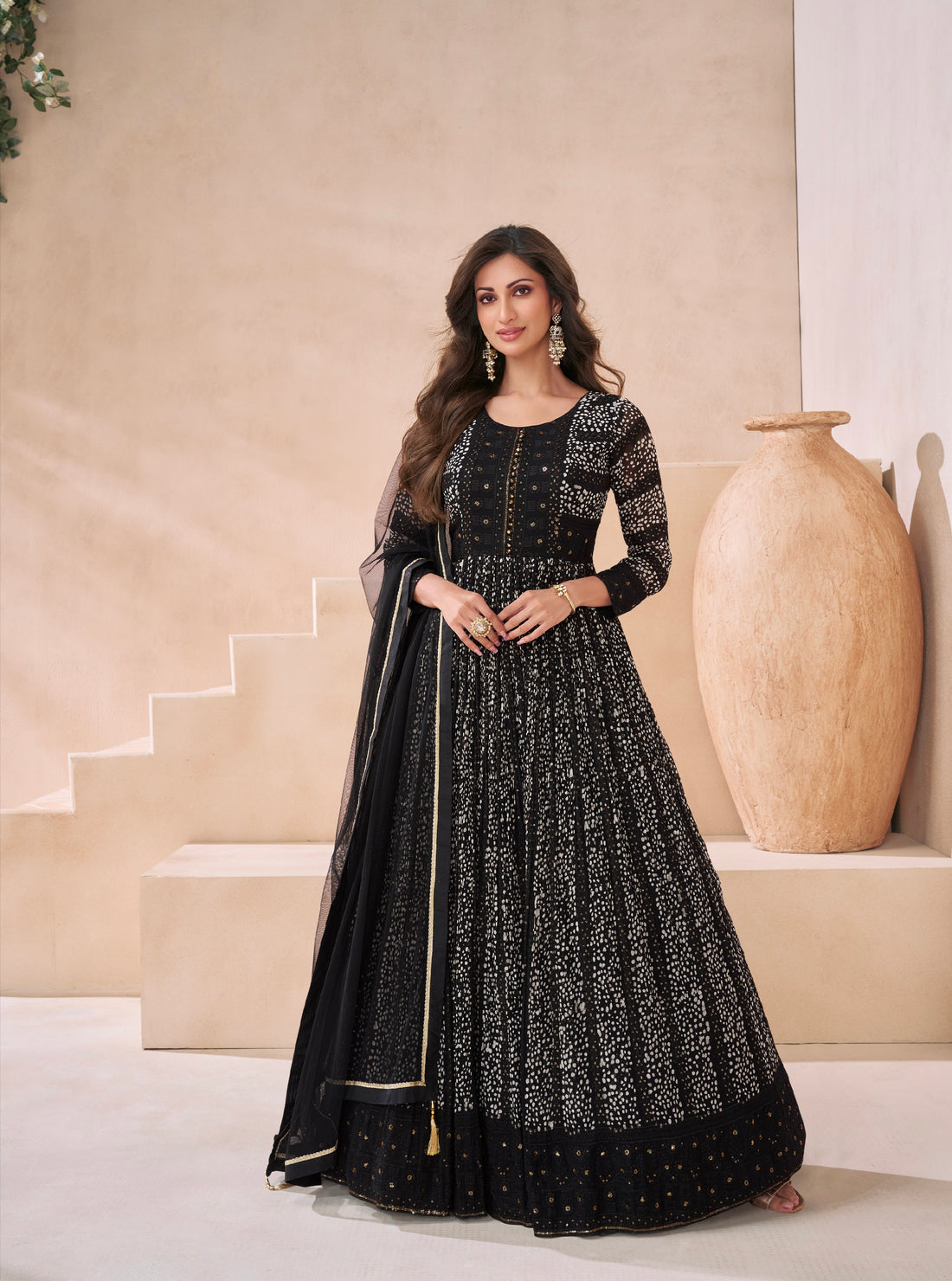 Black Georgette Anarkali Suit with Net Dupatta