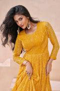 Mustard Yellow Georgette Anarkali Suit with Net Dupatta