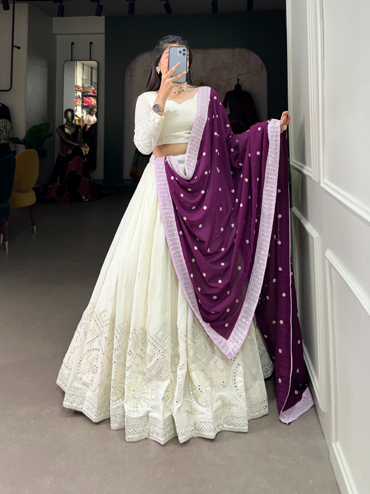 Georgette Mirror Work Lehenga Choli