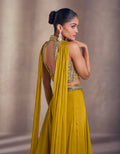 Mustard Yellow Real Chinon Silk Palazzo Suit with Embroidered Top