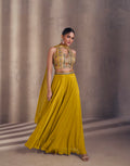 Mustard Yellow Real Chinon Silk Palazzo Suit with Embroidered Top