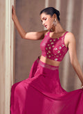 Pink Real Chinon Silk Palazzo Suit with Embroidered Sleeveless Top