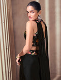 Black Real Chinon Silk Palazzo Suit with Multicolor Embroidered Top