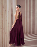 Maroon Real Chinon Silk Palazzo Suit with Embroidered Top