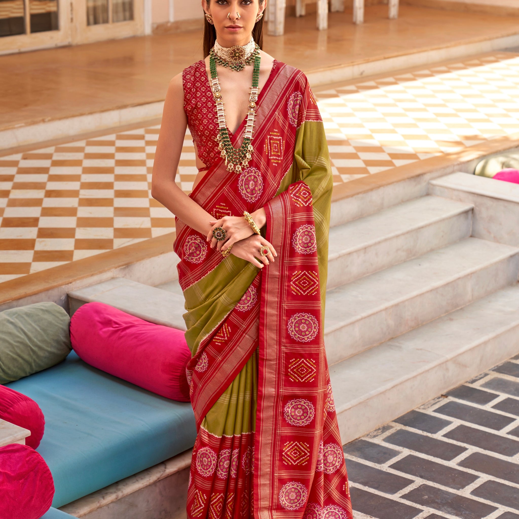 Red and Green Super PV Silk Patola Saree