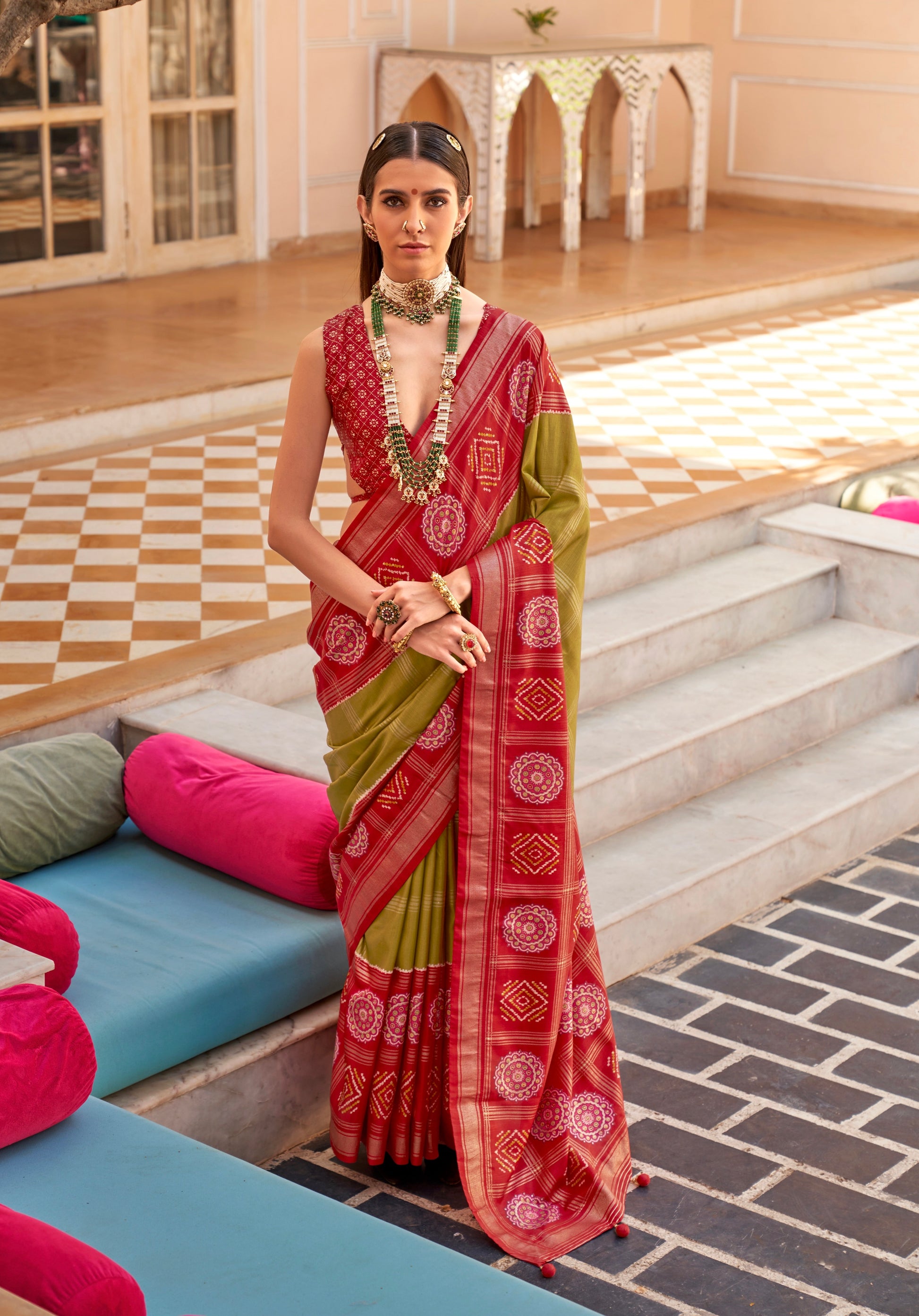 Red and Green Super PV Silk Patola Saree