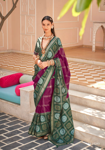 Green and Purple Super PV Silk Patola Saree