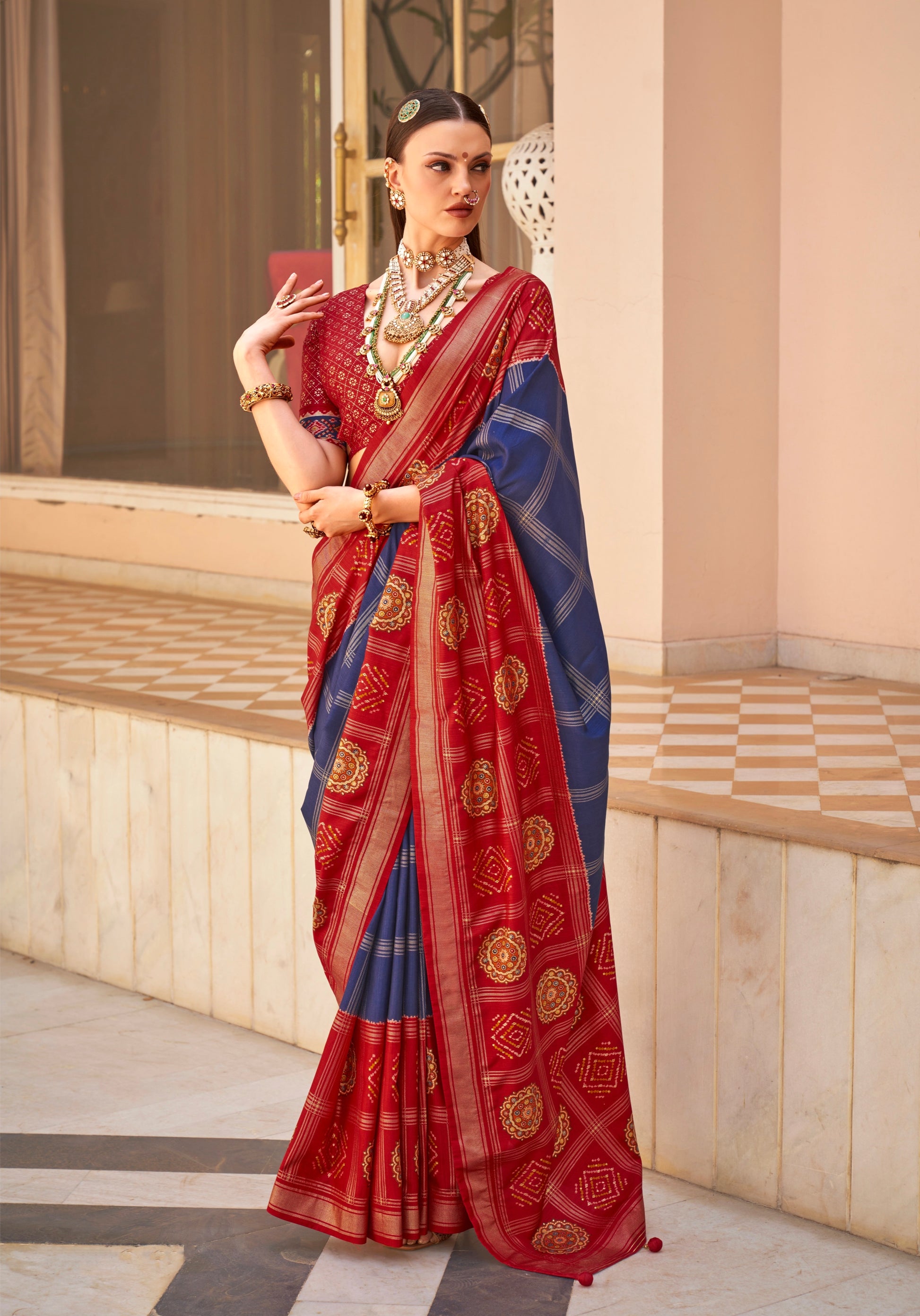 Red and Blue Super PV Silk Patola Saree