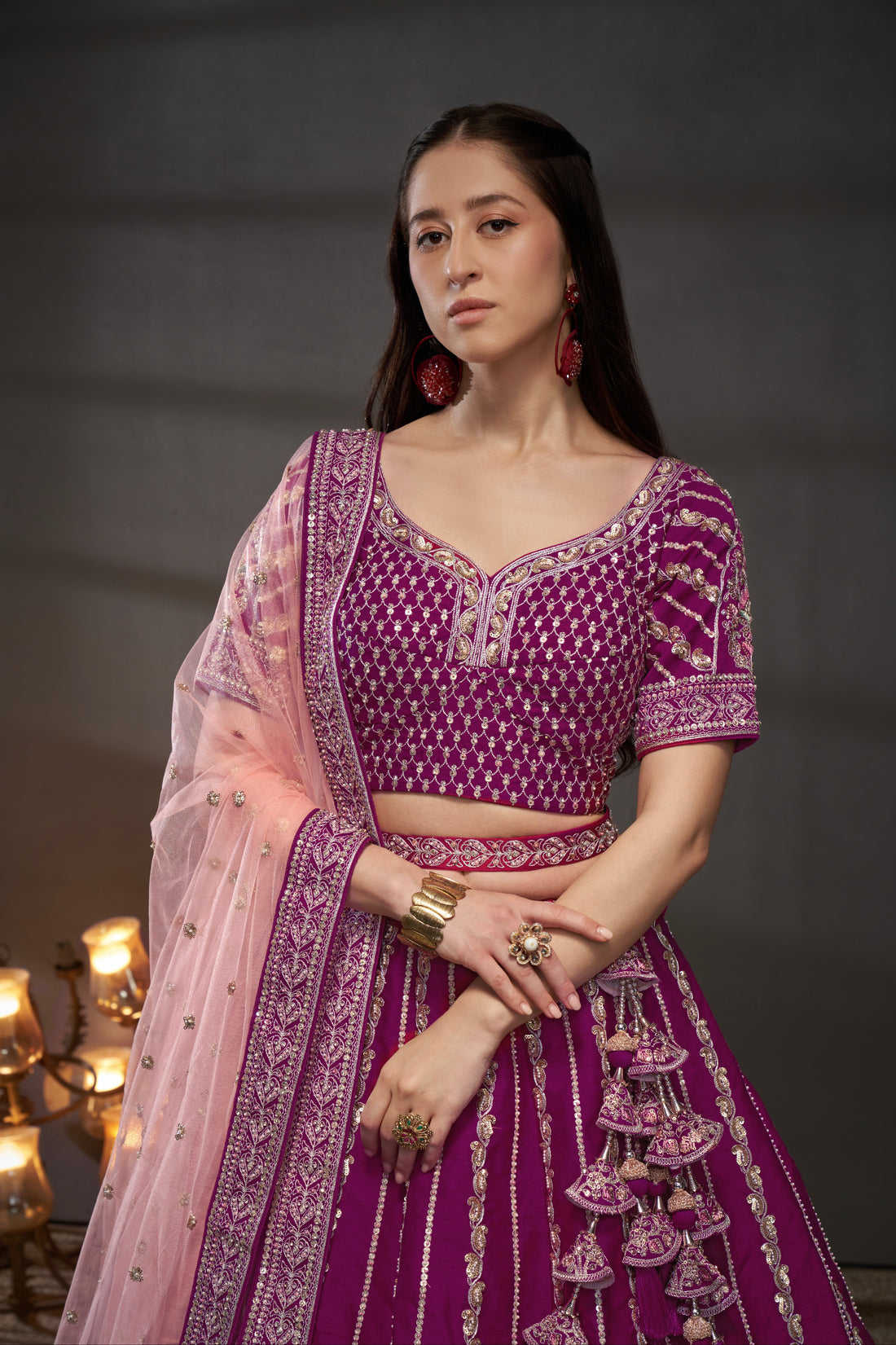 Burgundy Pure Silk & Heavy Work Embroidery Bridal Lehenga & Dupatta