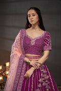 Burgundy Pure Silk & Heavy Work Embroidery Bridal Lehenga & Dupatta